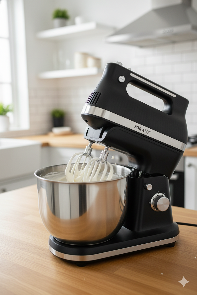 Batidora con base| SK-6663|500W|4 litros|5 velocidades| + turbo | manual o con base|4 ganchos de acero inoxidable|