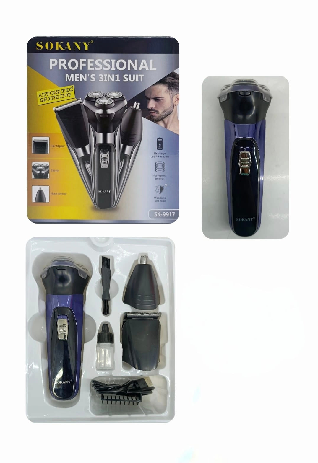 Máquina de Afeitado y Corte Multifuncional Sokany SK-9917 (3 en 1) | Sokany Costa Rica