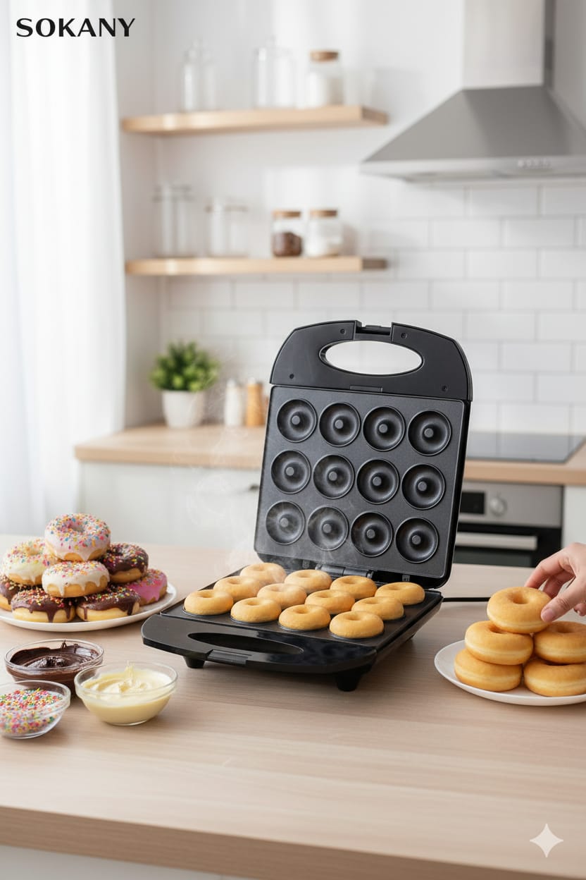 Máquina de Donas Sokany |SK-821| 1400w| Antiadherente|