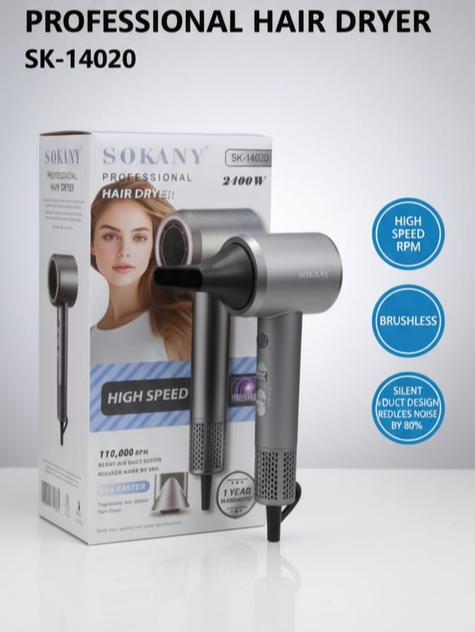 Secadora de Cabello Sokany | SK-14020 |2400 W de Potencia | Elegancia | Profesional.