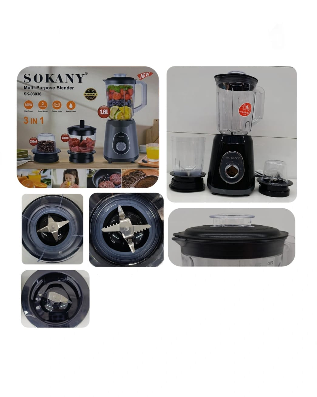 licuadora multiuso 1.6L, 3 en 1 /SK-03036/ /800W/