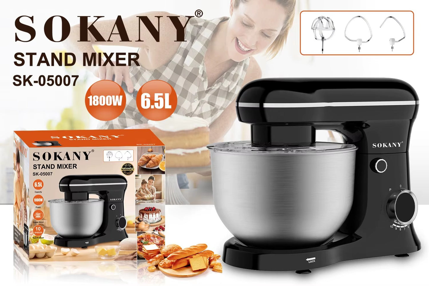 batidora con tazas 6.5L /SK-05007/ /1800W/