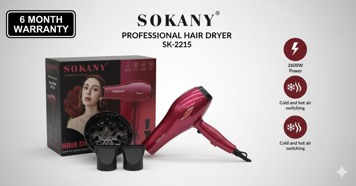Secadora de Pelo Profesional |SK-2215|Potencia| control | acabado de salón| 2600w|