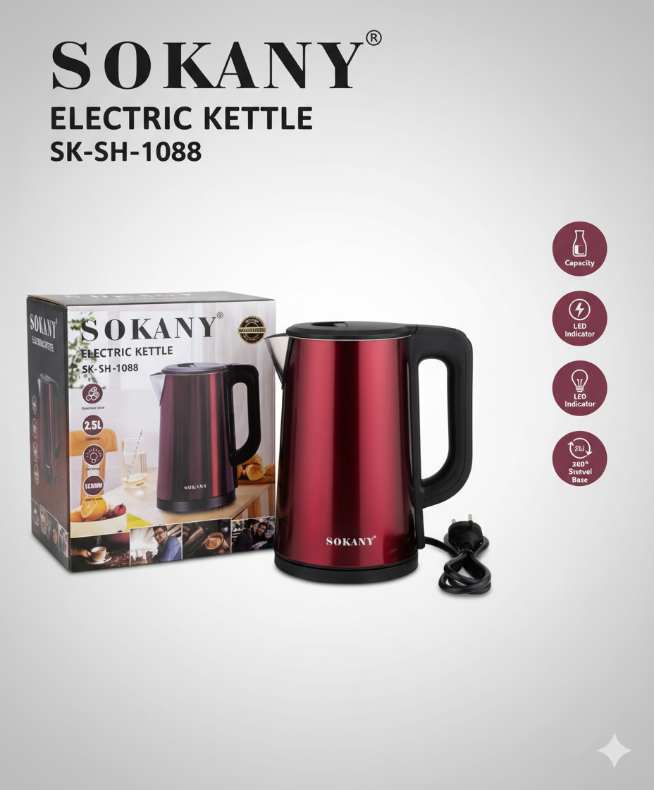 Hervidora de Agua SK-SH-1088 | Capacidad| estilo |eficiencia en tu cocina | 2.5 litros | 1200w |