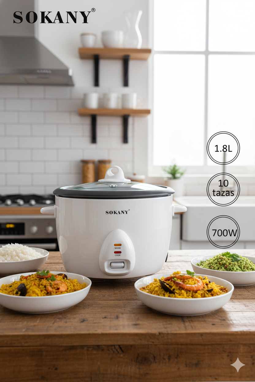 Arrocera |SK-07058| Cocción rápida| tamaño ideal| diseño resistente| 700w| 10 tazas|