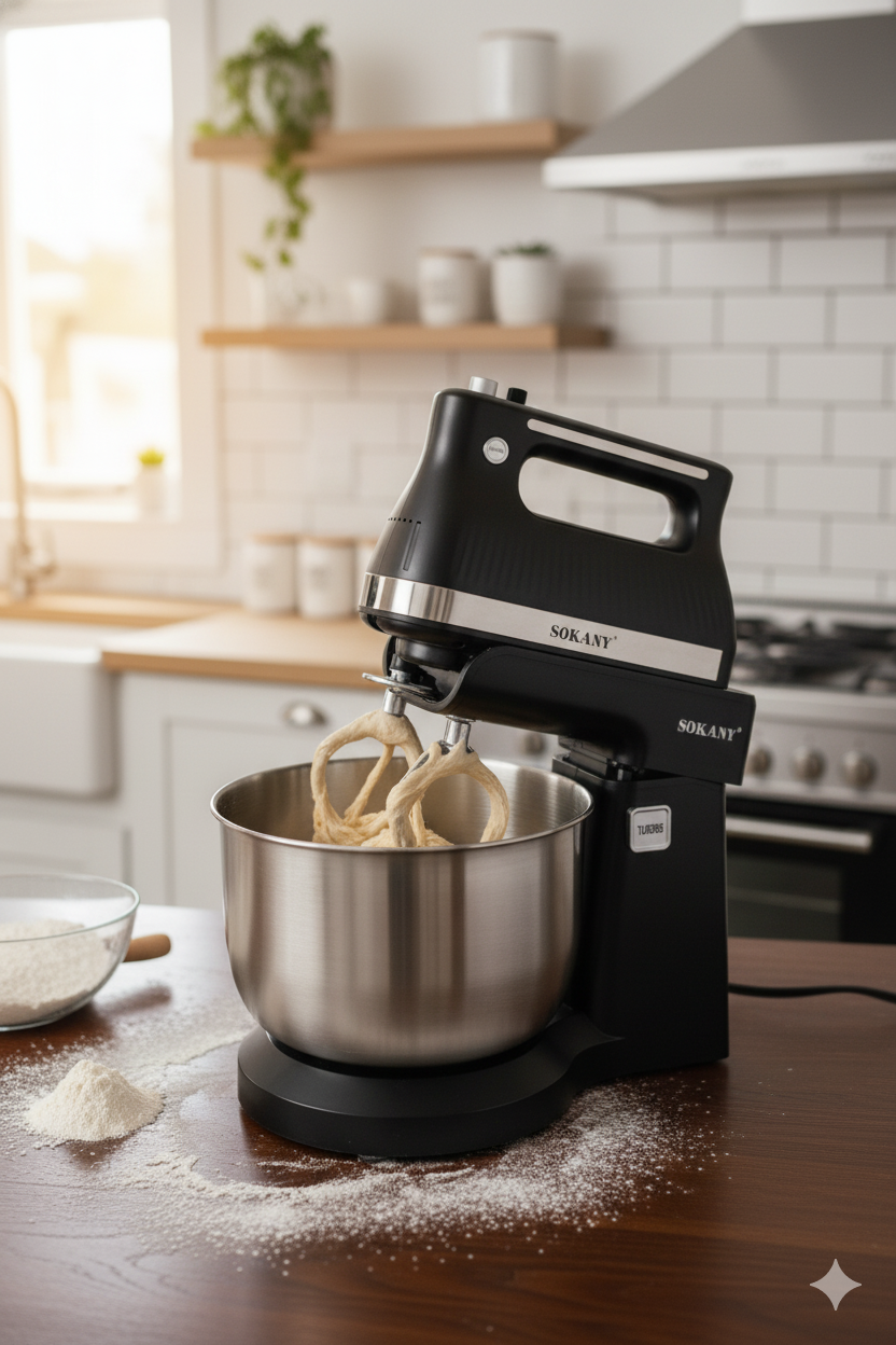 Batidora con base| SK-6663|500W|4 litros|5 velocidades| + turbo | manual o con base|4 ganchos de acero inoxidable|