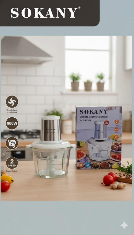 Procesadora de Alimentos Sokany | SK-YM-7034| 800w | 2 velocidades | 3 litros |