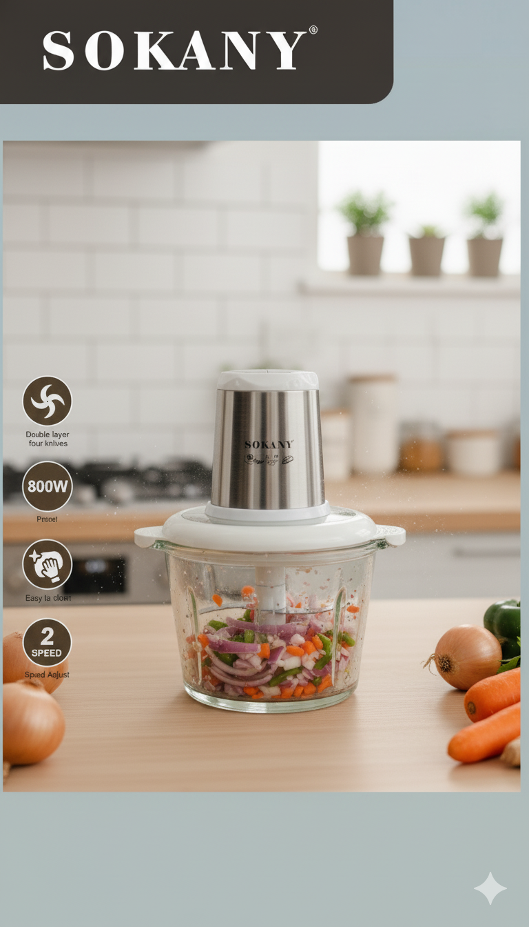 Procesadora de Alimentos Sokany | SK-YM-7034| 800w | 2 velocidades | 3 litros |