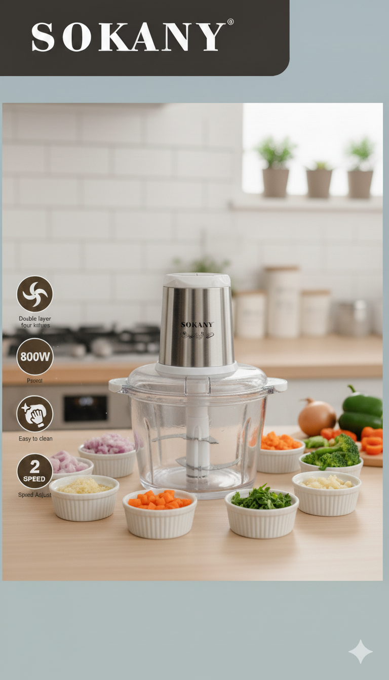 Procesadora de Alimentos Sokany | SK-YM-7034| 800w | 2 velocidades | 3 litros |