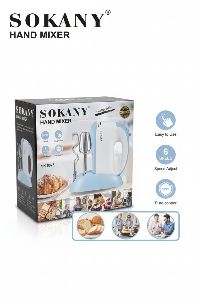 Batidora con Base Celeste| SK-6625| Potencia compacta| control total| 300W|