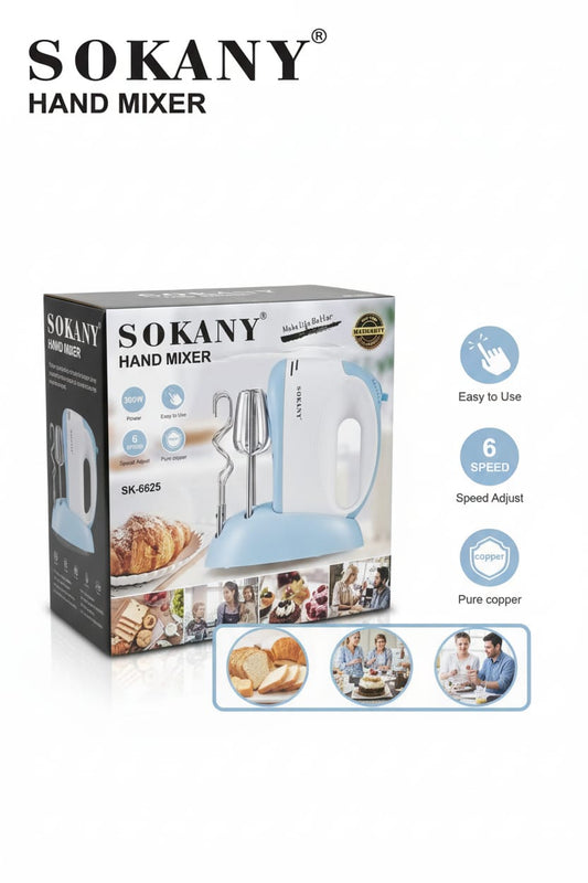 Batidora con Base Celeste| SK-6625| Potencia compacta| control total| 300W|