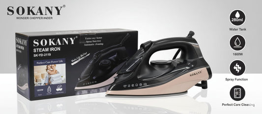 Plancha | SK-YD-2119| 1800W| cerámica| vapor/seco|control de temperatura | tanque de 280 ml|